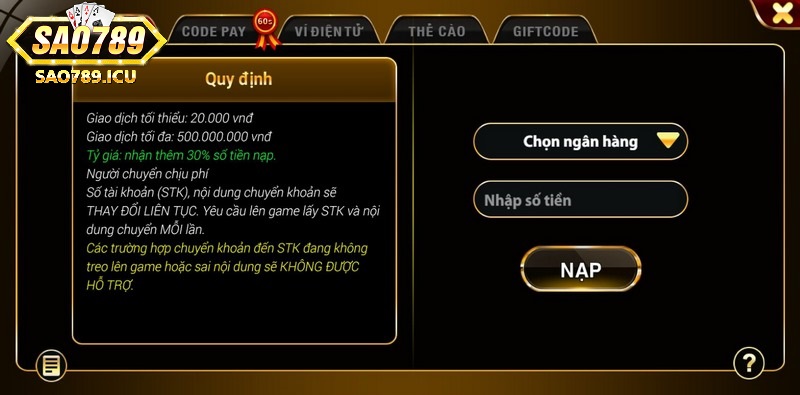 Chọn phương thức thích hợp để nạp tiền Sao789 dễ dàng