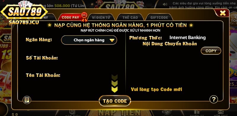 Thỏa mãn theo các quy định để lệnh nạp tiền thành công